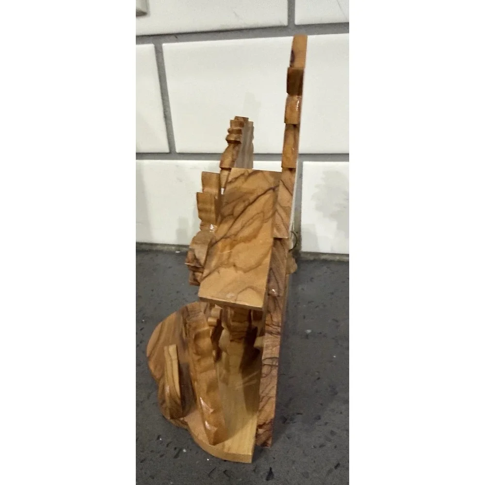 Olive Wood Nativity Scene Holy Land Hand Carved Bethlehem Star Carving